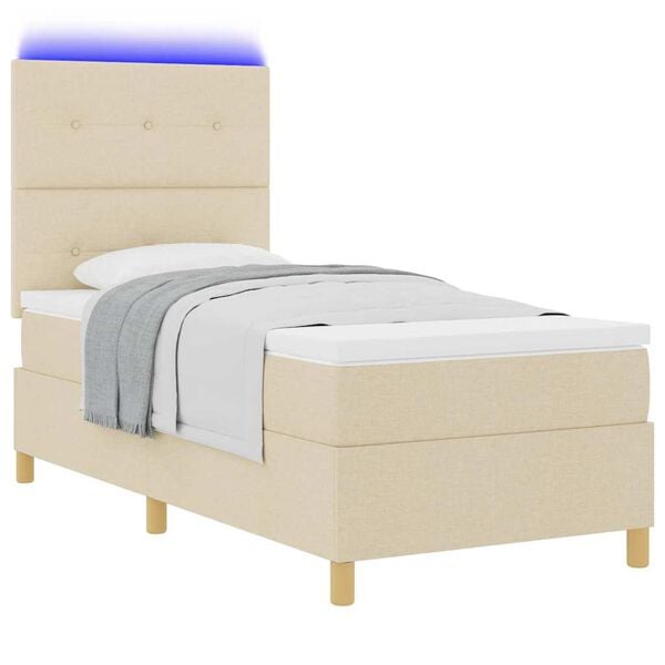 vidaXL LED Boxspringbett mit Matratze Creme 90 x 190 cm Stoff