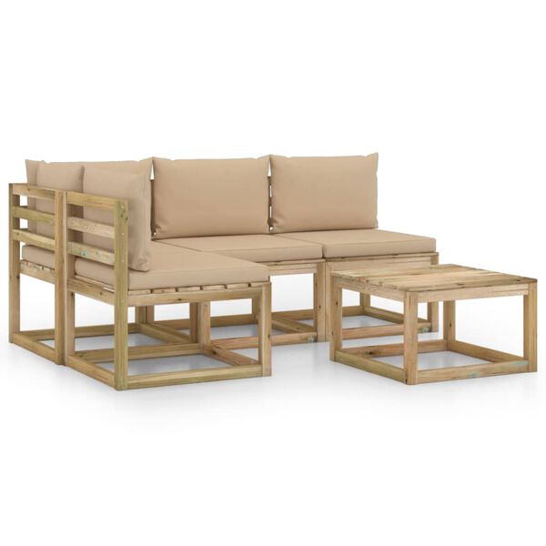 vidaXL 5-tlg. Garten-Lounge-Set mit Beige Kissen