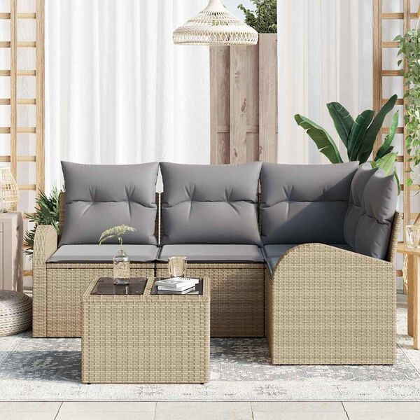 vidaXL Gartensofa-set Beige Poly-Rattan