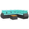 vidaXL 7-teiliges Gartensofa-Set mit Kissen, schwarzes Polyrattan