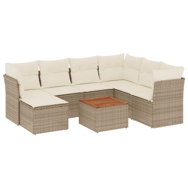 vidaXL 8-tlg. Garten-Sofagarnitur mit Kissen Beige Poly Rattan