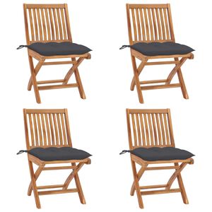 vidaXL Klappst&uuml;hle mit Kissen, 4-teilig, Massivholz Teakholz