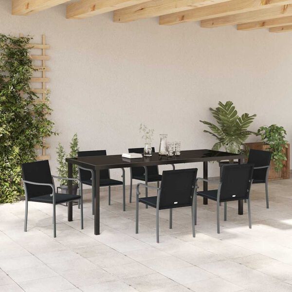 vidaXL Garten Essgruppe 7 pcs Schwarz und Grau PE-Rattan