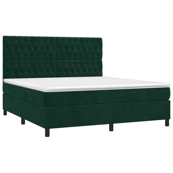 vidaXL Boxspringbett mit Matratze Dunkelgr&uuml;n 180x200 cm Samt