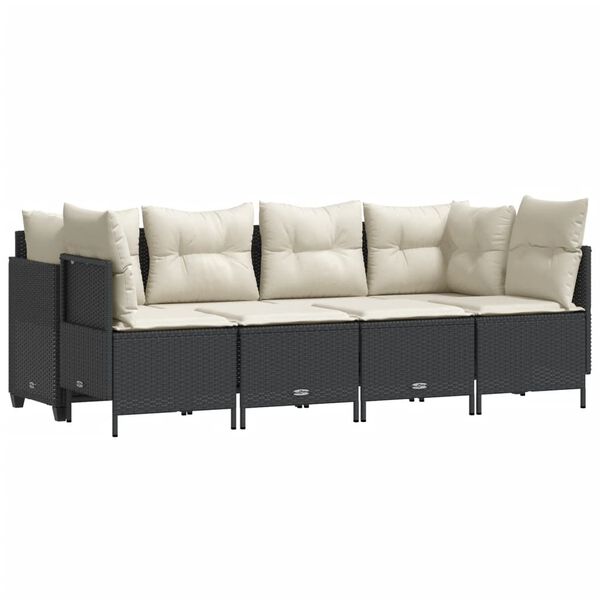 vidaXL 5-tlg. Garten-Sofagarnitur mit Kissen Schwarz Poly Rattan
