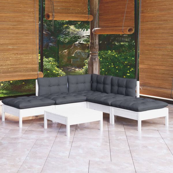 vidaXL 6-tlg. Garten-Lounge-Set mit Kissen Wei&szlig; Kiefernholz