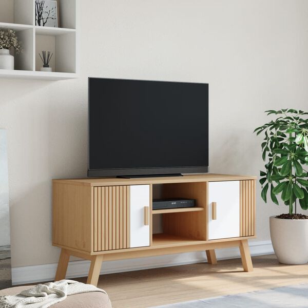 vidaXL TV-Schrank OLDEN Wei&szlig; und Braun 114x43x57 cm Massivholz Kiefer