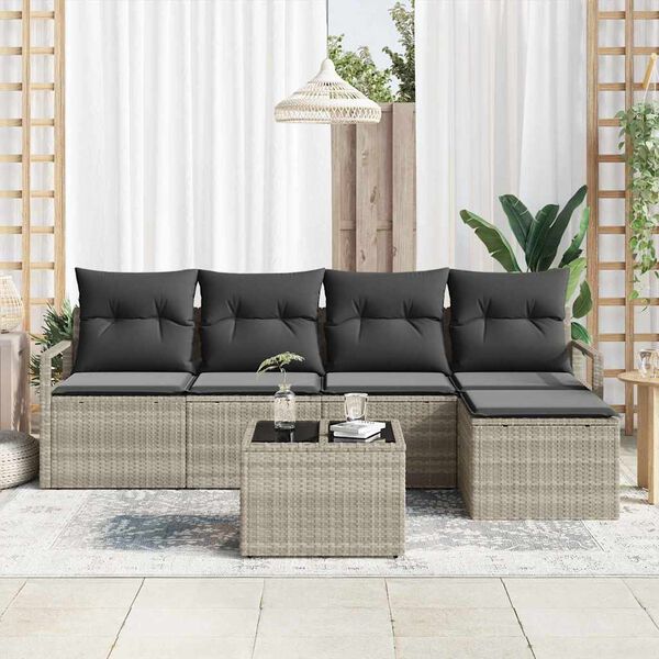vidaXL Garten-Sofa-Set 6 pcs Hellgrau Poly Rattan