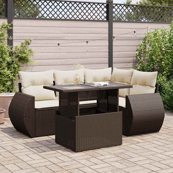 vidaXL 5-tlg. Garten-Sofagarnitur mit Kissen Braun Poly Rattan
