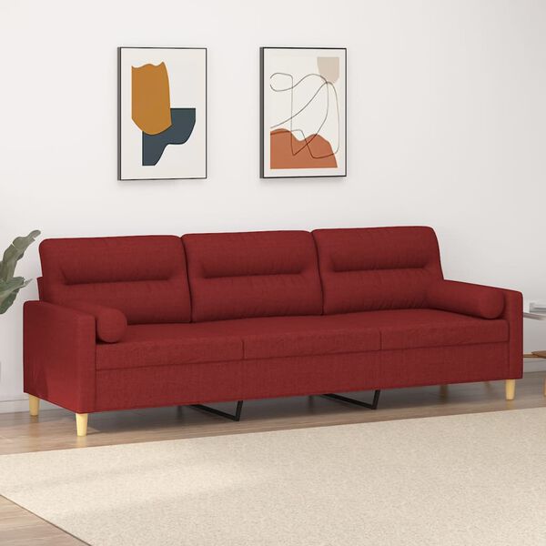 vidaXL 3-Sitzer-Sofa mit Kissen Weinrot 210 cm Stoff