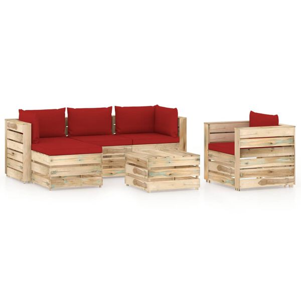 vidaXL 6-tlg. Garten-Lounge-Set mit Kissen Gr&uuml;n Impr&auml;gniertes Holz