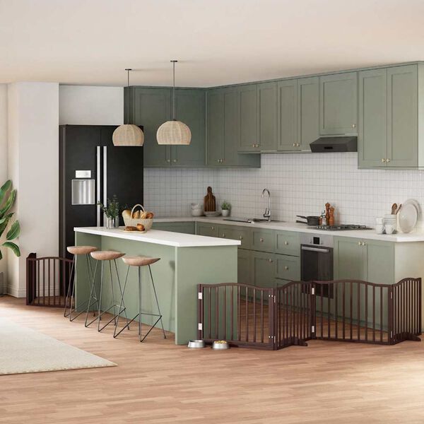 vidaXL 8-tlg. Hundetor mit T&uuml;r Faltbar Braun 640 cm Pappelholz