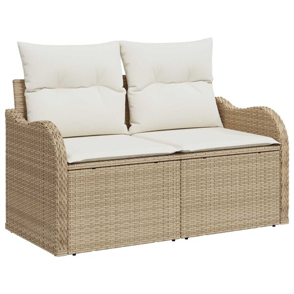 vidaXL Garten-Sofa-Set mit Kissen mit Speicher 6 pcs Beige Poly Rattan