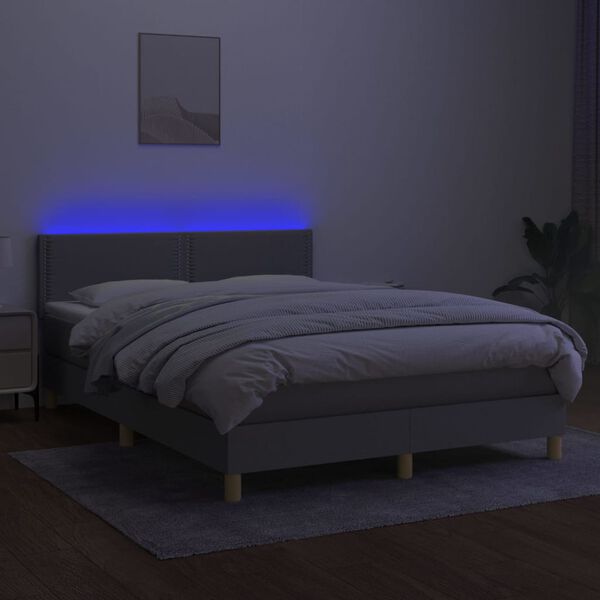 vidaXL Boxspringbett mit Matratze & LED Hellgrau 140x190 cm Stoff