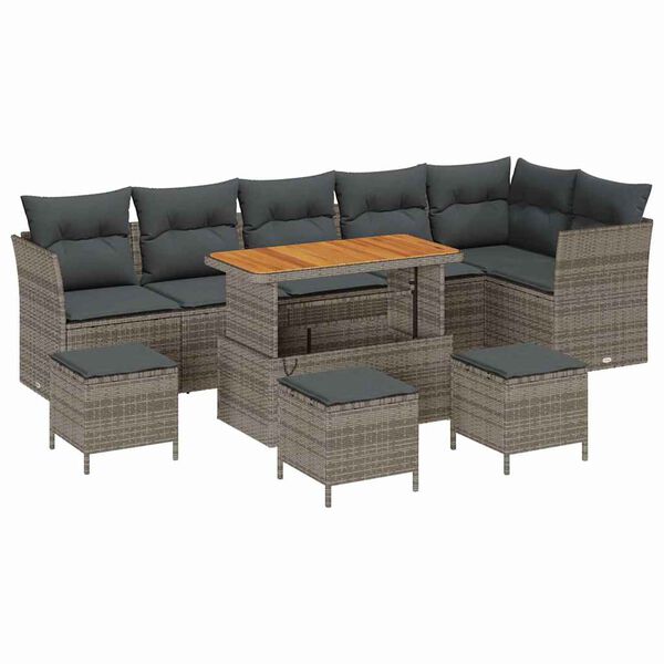 vidaXL Garten-Sofa-Set mit Kissen mit Speicher 10 pcs Grau