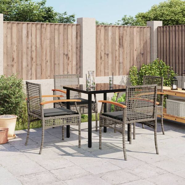 vidaXL 5-tlg. Garten-Essgruppe mit Kissen Grau Poly Rattan