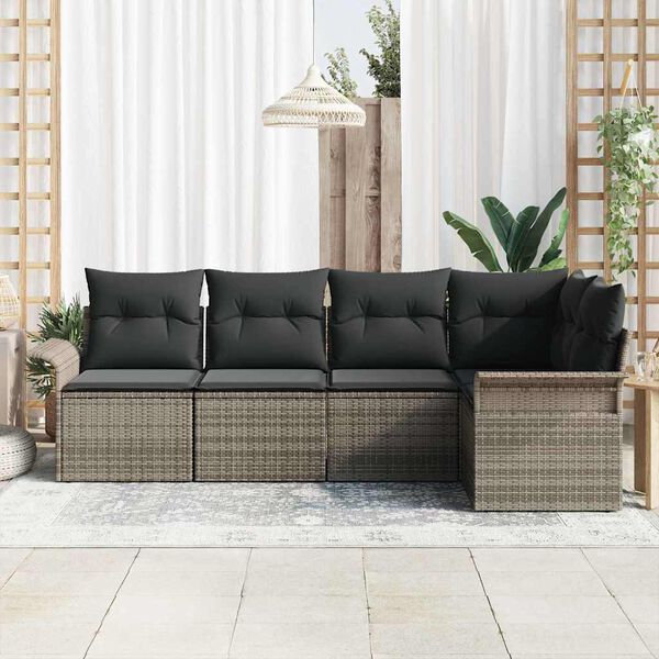 vidaXL Gartensofa-set mit Speicher 5 pcs Grau Poly-Rattan