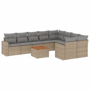 vidaXL 10-tlg. Garten-Sofagarnitur mit Kissen Beige Poly Rattan