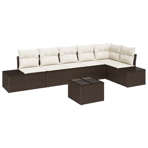 vidaXL Gartensofa-set mit Kissen 7 pcs Braun und Creme Poly-Rattan