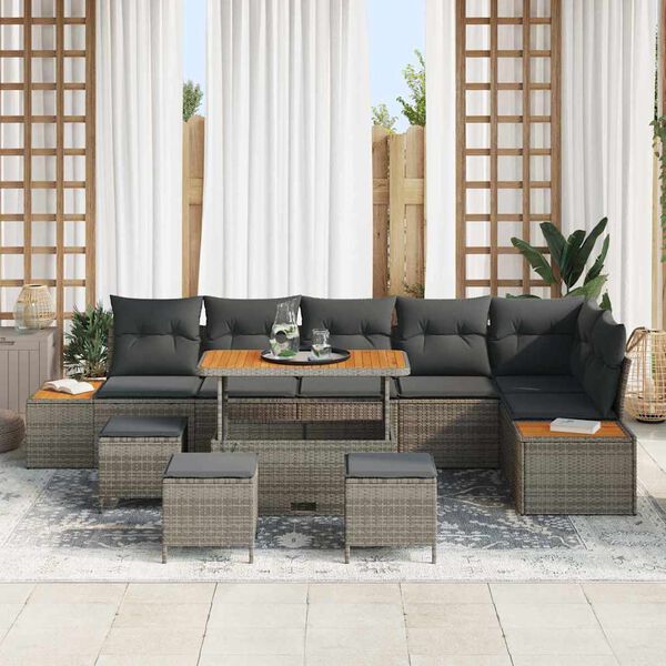 vidaXL Gartensofa-set mit Kissen mit Speicher 10 pcs Grau Poly Rattan