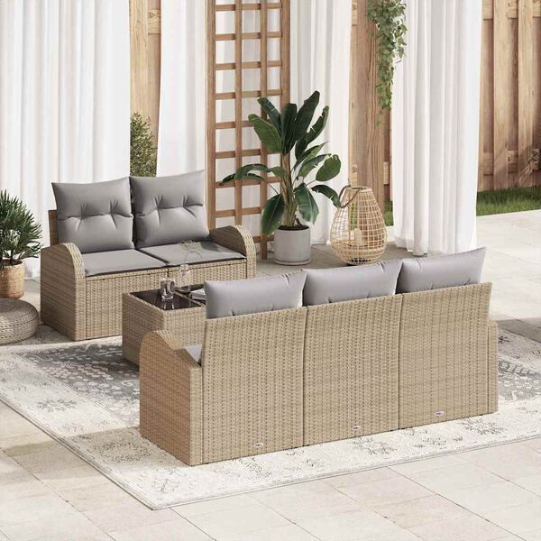 vidaXL Garten-Sofa-Set mit Kissen mit Speicher 6 pcs Beige und Grau