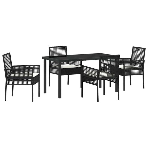 vidaXL Garten Essgruppe mit Kissen 5 pcs Schwarz Poly-Rattan