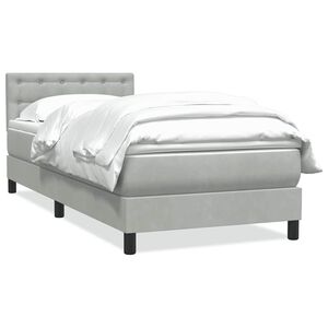 vidaXL Boxspringbett mit Matratze Hellgrau 90x210 cm Samt
