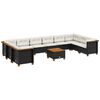 vidaXL 11-tlg. Garten-Sofagarnitur mit Kissen Schwarz Poly Rattan