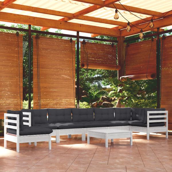 vidaXL 9-tlg. Garten-Lounge-Set mit Kissen Weiß Kiefer Massivholz