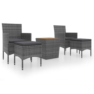 vidaXL 5-tlg. Garten-Bistro-Set Poly Rattan & Massivholz Akazie Grau