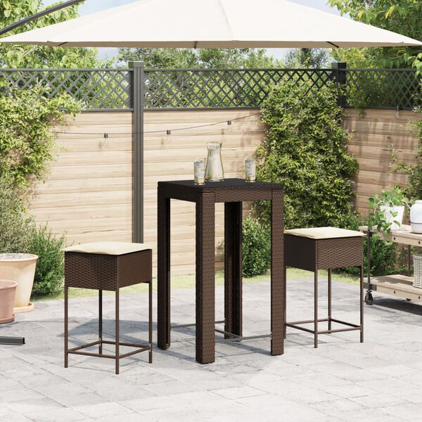 vidaXL 3-tlg. Gartenbar-Set mit Kissen Braun Poly Rattan