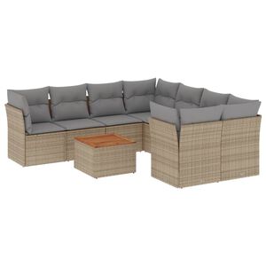 vidaXL 9-tlg. Garten-Sofagarnitur mit Kissen Beige Poly Rattan
