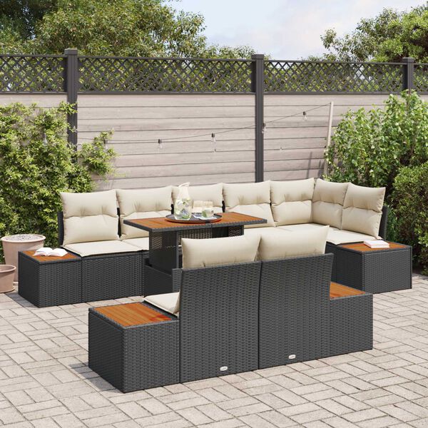 vidaXL Garten-Sofa-Set mit Speicher 9 pcs Schwarz Poly Rattan