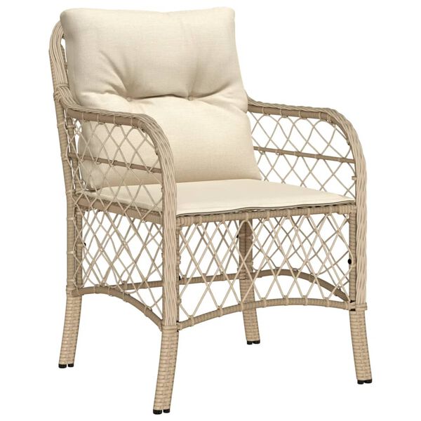 vidaXL 7-tlg. Garten-Essgruppe mit Kissen Beige Poly Rattan