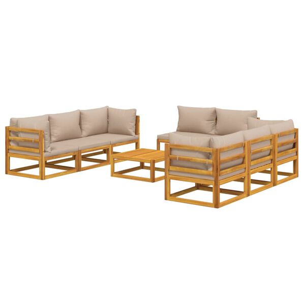 vidaXL 9-tlg. Garten-Lounge-Set mit Taupe Kissen Massivholz