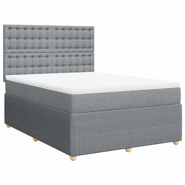 vidaXL Boxspringbett mit Matratze Hellgrau 160x200 cm Stoff