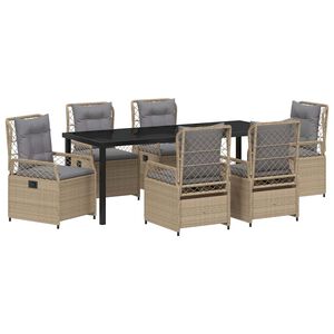 vidaXL Garten Essgruppe 7 pcs Beige und Hellgrau Poly-Rattan