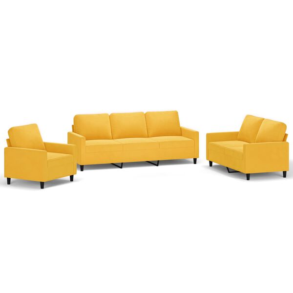 vidaXL 3-tlg. Sofagarnitur mit Kissen Gelb Samt