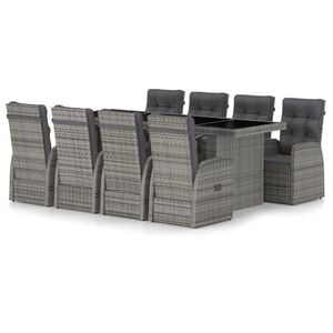 vidaXL 9-tlg. Garten-Essgruppe mit Kissen Poly Rattan Grau