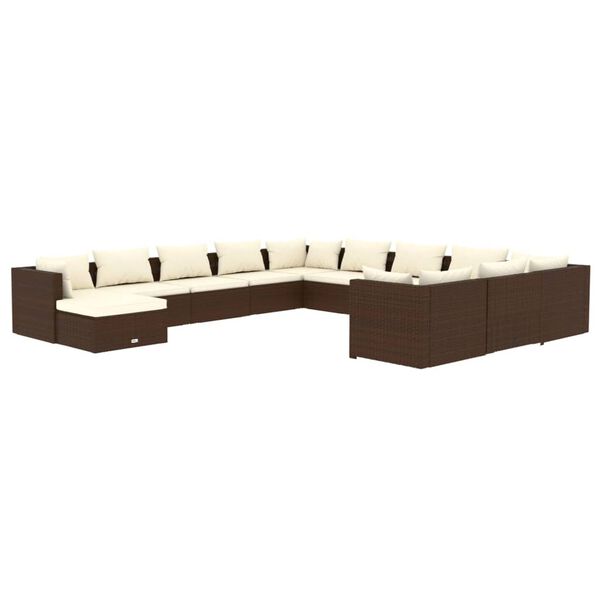 vidaXL 12-tlg. Garten-Lounge-Set mit Kissen Poly Rattan Braun