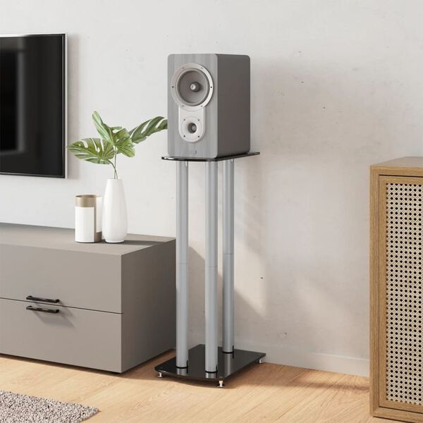 vidaXL Lautsprecher-Ständer 2 Stk. Schwarz & Silbern Hartglas 3 Säulen