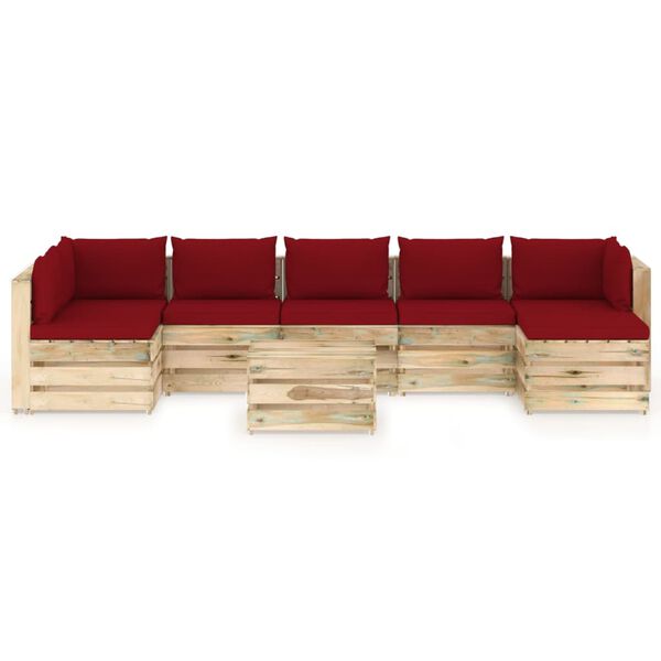 vidaXL 8-tlg. Garten-Lounge-Set mit Kissen Gr&uuml;n Impr&auml;gniertes Holz