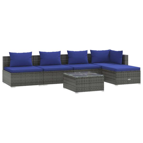 vidaXL 6-tlg. Garten-Lounge-Set mit Kissen Poly Rattan Grau