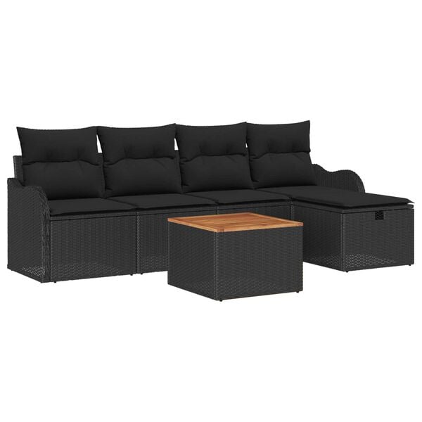 vidaXL Gartensofa-set mit Kissen 6 pcs Schwarz Poly Rattan
