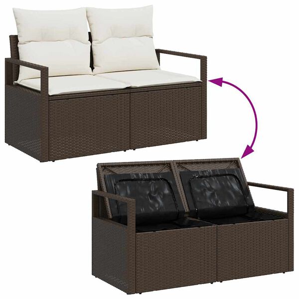 vidaXL Gartensofa-set mit Kissen mit Speicher 9 pcs Braun Poly Rattan