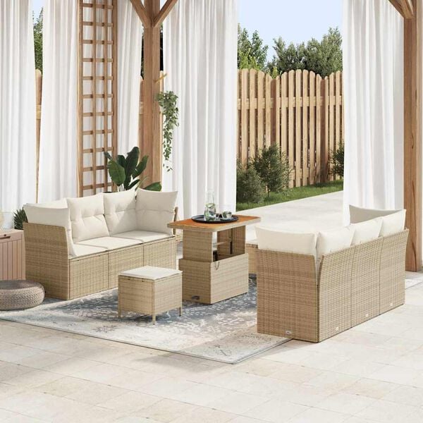 vidaXL Gartensofa-set mit Kissen 9 pcs Beige und Creme Poly-Rattan