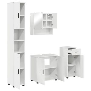 vidaXL Badezimmerm&ouml;bel-Set 4 pcs Hochglanz Wei&szlig; Holzwerkstoff & Metall