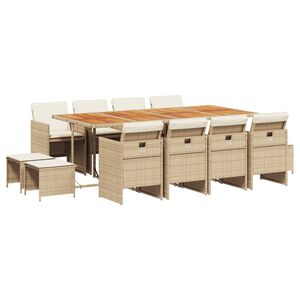 vidaXL 13-tlg. Garten-Essgruppe mit Kissen Beige Poly Rattan