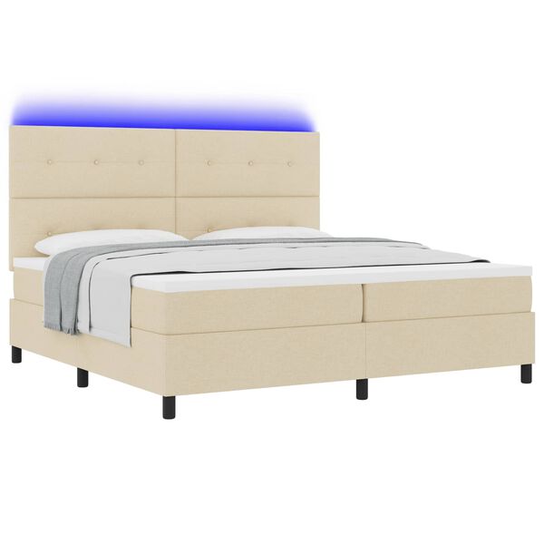 vidaXL Boxspringbett mit Matratze mit LED Creme 200 x 200 cm Stoff