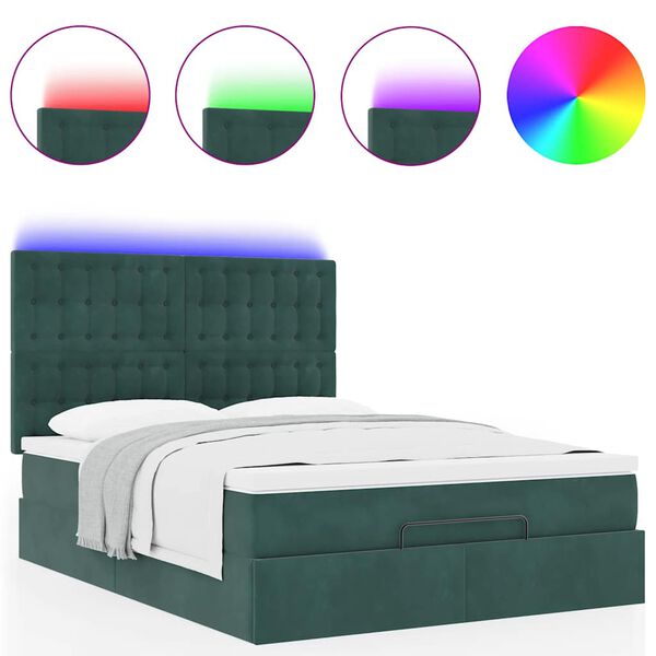 vidaXL Ottoman-Bett mit Matratzen & LEDs Dunkelgr&uuml;n 140x200 cm Samt